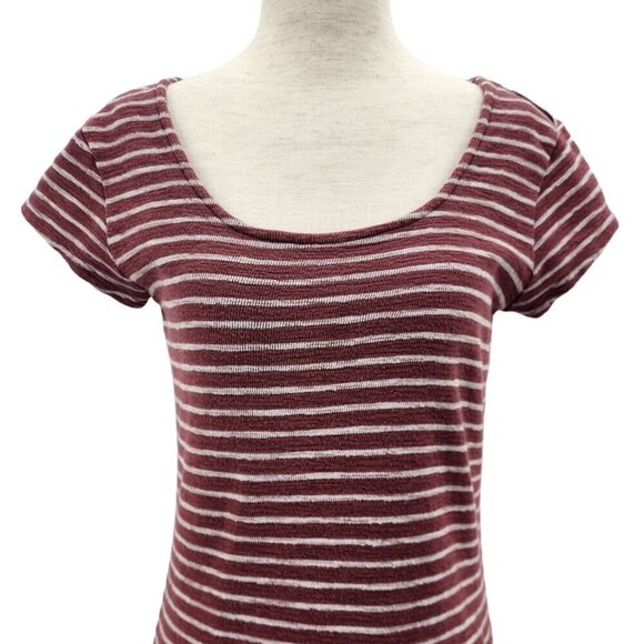 Garnet Hill Striped Maroon Gray Ribbed Knit Dress Womens XS - Picture 2 of 8